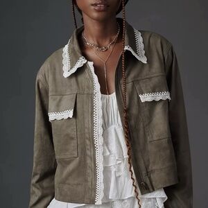 Dolan Left Coast Lace-Trim Faux-Suede Jacket